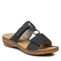 Klapki Rieker. Niebieskie klapki Rieker, bez wzorów, bez obcasa. Za 289.99 zł.