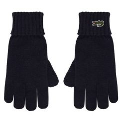 Rękawiczki Lacoste. Niebieskie rękawiczki Lacoste, bez wzorów, z dzianiny. Za 219.99 zł.