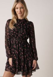 Czarna Rozkloszowana Sukienka w Kwiaty i Kropki z Transparentnymi Rękawami Edinella. Czarne sukienki Born2be, na co dzień, l, bez wzorów, z poliesteru, bez kołnierzyka, bez ramiączek, mini, rozkloszowane. Za 139.99 zł.