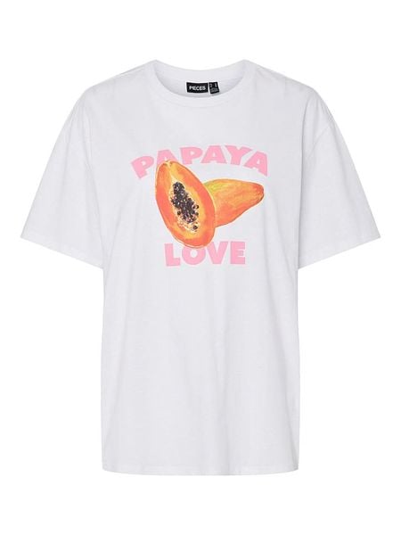 Pieces Koszulka "Thea" w kolorze białym rozmiar: XL. Brązowe bluzki Pieces, xl, bez wzorów, bez kołnierzyka, bez ramiączek. Za 43.99 zł.