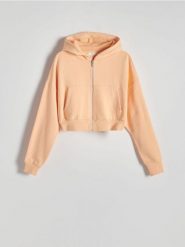 Rozpinana bluza z kapturem - jasnopomarańczowy. Brązowe bluzy Reserved, l, bez wzorów, z bawełny, z kapturem. W wyprzedaży za 29.99 zł.