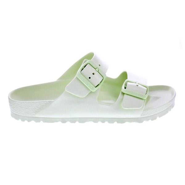 Klapki damskie Birkenstock Arizona Eva. Zielone klapki Birkenstock, bez wzorów, z materiału, bez obcasa. Za 396.00 zł.