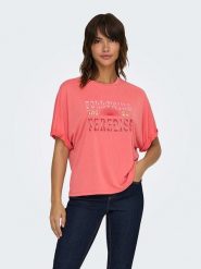 ONLY Koszulka w kolorze koralowym rozmiar: M. Czerwone bluzki Only, m, bez wzorów, bez kołnierzyka, bez ramiączek. Za 66.00 zł.