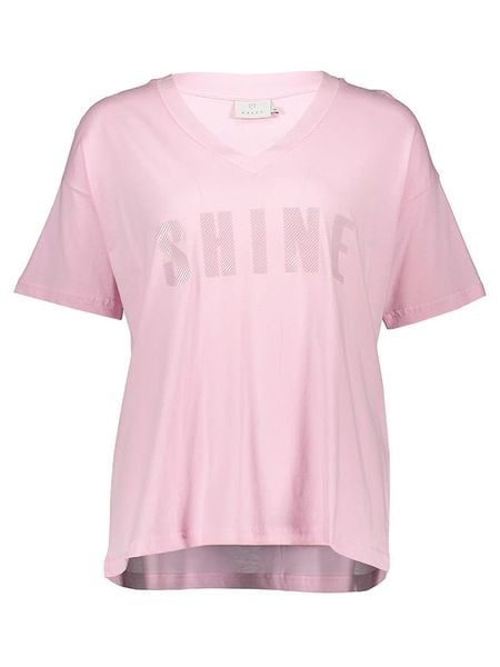 Kaffe Koszulka w kolorze jasnoróżowym rozmiar: L. Różowe bluzki Kaffe, l, bez wzorów, z bawełny, bez kołnierzyka, bez ramiączek. Za 41.49 zł.