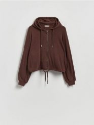 Rozpinana bluza z wiskozą - ciemnobrązowy. Brązowe bluzy Reserved, l, bez wzorów, z dzianiny, bez kaptura. Za 139.99 zł.