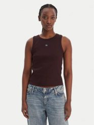 Calvin Klein Jeans Top LV047C201G Brązowy Slim Fit. Brązowe topy Calvin Klein Jeans, xs, bez wzorów, z bawełny, bez kołnierzyka, bez ramiączek. Za 129.99 zł.