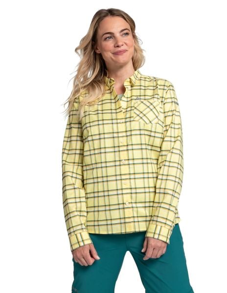 Koszula trekkingowa damska Schöffel Elmoos LG. Żółte koszule Schöffel, z aplikacjami, z bawełny, eleganckie, bez kołnierzyka, bez ramiączek. Za 349.99 zł.