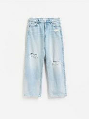 Jeansy straight ze średnim stanem - niebieski. Niebieskie jeansy Reserved, bez wzorów. Za 139.99 zł.