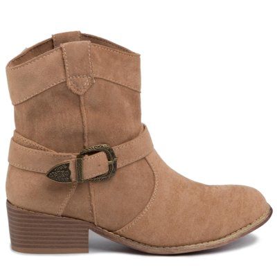 DeeZee WS8991-05 Beżowy. Brązowe botki DeeZee, bez wzorów, z materiału, bez obcasa, bez zapięcia. Za 119.99 zł.