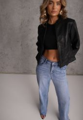 Niebieskie Bawełniane Jeansy High Waist z Szerokimi Nogawkami Zaeherris. Niebieskie jeansy Renee, l, bez wzorów, z podwyższonym stanem. Za 99.99 zł.