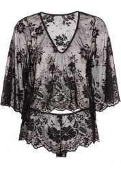 Koszulka z długim rękawem + figi panty (2 części). Czarne figi bonprix, bez wzorów, z koronki. Za 124.99 zł.