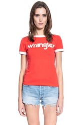 DAMSKI T-SHIRT WRANGLER SS RINGER TEE BITTERSWEET RED W7Z3EVXBO 112132167. Czerwone t-shirty Wrangler, s, bez wzorów, bez kołnierzyka, bez ramiączek. Za 69.99 zł.
