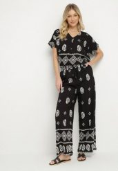 Czarny Bawełniany Komplet Koszula i Szerokie Spodnie w Stylu Boho Ollirive. Czarne koszule Born2be, l, z aplikacjami, z bawełny, boho, bez kołnierzyka, bez ramiączek. Za 64.99 zł.