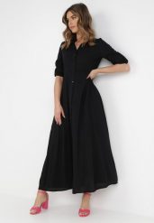 Czarna Sukienka Controllable. Czarne sukienki Born2be, na jesień, m, bez wzorów, eleganckie, bez kołnierzyka, bez ramiączek, maxi, szmizjerki. Za 119.99 zł.