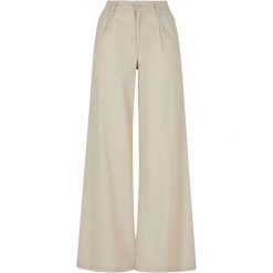 Kobiety/Panie Lniane Szerokie Spodnie Z Wysokimi Stanami. Białe spodnie dresowe Urban Classics, bez wzorów, z podwyższonym stanem. Za 179.99 zł.