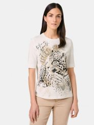 Gerry Weber Koszulka w kolorze kremowo-beżowo-czarnym rozmiar: 40. Brązowe bluzki Gerry Weber, z aplikacjami, z bawełny, bez kołnierzyka, bez ramiączek. Za 92.42 zł.
