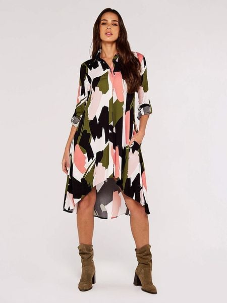 Apricot Sukienka w kolorze oliwkowo-czarno-różowym rozmiar: M. Brązowe sukienki Apricot, na imprezę, m, bez wzorów, z wiskozy, klasyczne, bez kołnierzyka, bez ramiączek, midi. Za 104.89 zł.