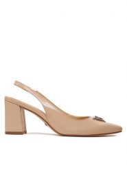 Guess Sandały Valinda FLTVAL PAF05 Beżowy. Brązowe sandały Guess, z aplikacjami, ze skóry, bez obcasa, na słupku, bez zapięcia. Za 699.99 zł.