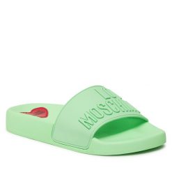 Klapki LOVE MOSCHINO. Zielone klapki Love Moschino, bez wzorów, bez obcasa. Za 369.99 zł.