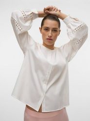 Vero Moda Bluzka w kolorze białym rozmiar: L. Białe bluzki Vero Moda, l, bez wzorów, z koronki, bez kołnierzyka, bez ramiączek. Za 83.62 zł.
