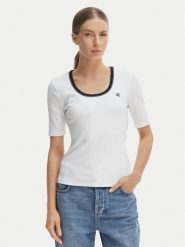 Calvin Klein Jeans T-Shirt LV047F247G Biały Slim Fit. Białe t-shirty Calvin Klein Jeans, s, bez wzorów, z bawełny, bez kołnierzyka, bez ramiączek. Za 249.99 zł.