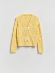 Kardigan z kokardkami - żółty. Żółte kardigany Reserved, l, bez wzorów, z dzianiny. Za 129.99 zł.