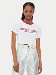 Juicy Couture T-Shirt Dump Him JCWCT23314 Biały Slim Fit. Białe t-shirty Juicy Couture, l, bez wzorów, z bawełny, bez kołnierzyka, bez ramiączek. Za 79.99 zł.