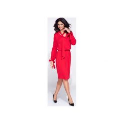 Sukienka czerwona midi z długim rękawem. Czerwone sukienki Bien fashion, na imprezę, na jesień, xxl, bez wzorów, z tkaniny, bez kołnierzyka, bez ramiączek, midi. Za 149.00 zł.