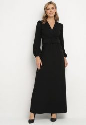 Czarna Rozkloszowana Sukienka Ozdobiona Paskiem w Talii Felirith. Czarne sukienki Born2be, na co dzień, l, bez wzorów, eleganckie, bez kołnierzyka, bez ramiączek, maxi, rozkloszowane. Za 169.99 zł.