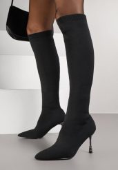 Czarne Eleganckie Kozaki Skarpetkowe Vices na Szpilce z Cyrkoniami Nicebia. Czarne kozaki Born2be, bez obcasa, na obcasie, bez zapięcia. Za 129.99 zł.
