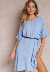 Niebieska Sukienka Mini Plisowana z Paskiem z Imitacji Skóry Dasima. Niebieskie sukienki Renee, na lato, bez wzorów, ze skóry, bez kołnierzyka, bez ramiączek, mini. Za 59.99 zł.