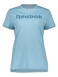 Reebok Koszulka w kolorze błękitnym rozmiar: L. Niebieskie bluzki Reebok, l, bez wzorów, z bawełny, bez kołnierzyka, bez ramiączek. Za 70.74 zł.