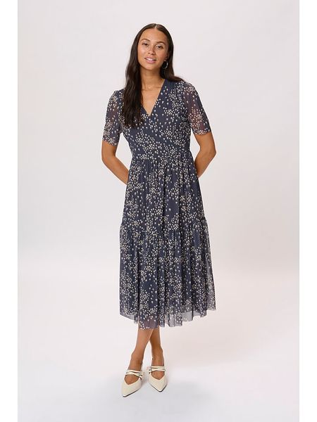 Soaked in Luxury Sukienka "Aldora" w kolorze granatowo-beżowym rozmiar: L. Brązowe sukienki Soaked in Luxury, l, bez wzorów, bez kołnierzyka, bez ramiączek, maxi, kopertowe. Za 166.10 zł.