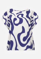 Niebieska Wiskozowa Bluzka Oversize z Krótkim Rękawem w Abstrakcyjny Wzór Ginedina. Niebieskie bluzki Born2be, l, bez wzorów, z jeansu, biznesowe, bez kołnierzyka, bez ramiączek. Za 49.99 zł.