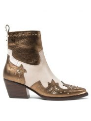 Lazamani Skórzane botki w kolorze kremowo-złotym rozmiar: 38. Brązowe botki Lazamani, bez wzorów, bez obcasa, bez zapięcia. Za 382.99 zł.