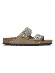Birkenstock Skórzane klapki "Arizona Rivet" w kolorze szarobrązowym rozmiar: 36. Brązowe klapki Birkenstock, bez wzorów, ze skóry, z otwartym noskiem, bez obcasa. Za 480.90 zł.