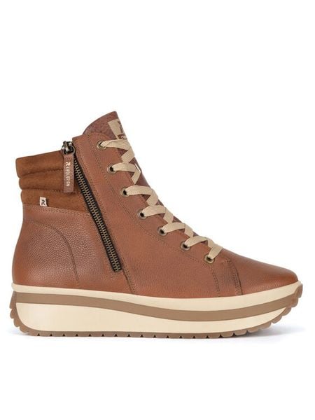 Rieker Revolution Lifestyle Trzewiki W0962-24 Brązowy. Brązowe botki Rieker Revolution Lifestyle, bez wzorów, ze skóry, bez obcasa, na koturnie, bez zapięcia. Za 399.00 zł.