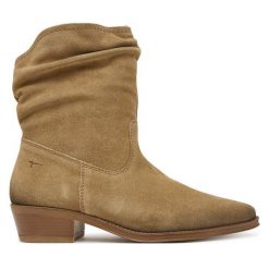 Botki Tamaris. Brązowe botki Tamaris, bez wzorów, bez obcasa, na słupku, bez zapięcia. Za 469.99 zł.