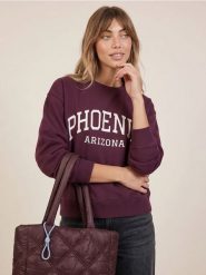 Dresowa bluza crewneck z napisem - bordowy. Czerwone bluzy sportowe Sinsay, l, bez wzorów, z dresówki, bez kaptura. Za 35.99 zł.