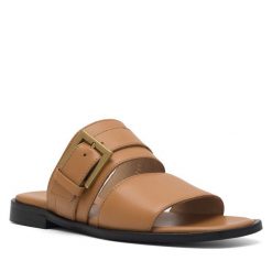 Klapki GINO ROSSI. Brązowe klapki Gino Rossi, bez wzorów, bez obcasa. Za 329.99 zł.