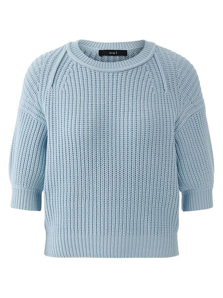 Oui Sweter w kolorze błękitnym rozmiar: 36. Niebieskie swetry Oui, bez wzorów, z bawełny, bez ramiączek. Za 184.95 zł.