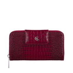 Damski portfel skórzany z suwakiem Canaletto croco bordowy PD2006s162 RFID. Czerwone portfele bez wzorów, ze skóry. Za 170.00 zł.