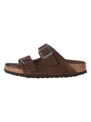 Birkenstock Skórzane klapki "Arizona" w kolorze brązowym rozmiar: 35. Brązowe klapki Birkenstock, bez wzorów, z materiału, z otwartym noskiem, bez obcasa. Za 389.95 zł.