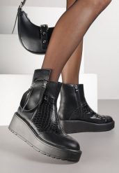 Czarne Botki Vices na Platformie i Koturnie Gamillia. Czarne botki Born2be, bez wzorów, z jeansu, bez obcasa, na koturnie, bez zapięcia. Za 129.99 zł.