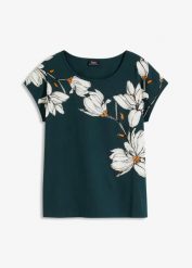 Koszulka. Zielone bluzki bonprix, bez wzorów, eleganckie, bez kołnierzyka, bez ramiączek. Za 67.99 zł.