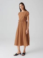 OPUS Sukienka "Witrana" w kolorze karmelowym rozmiar: 42. Brązowe sukienki Opus, bez wzorów, z bawełny, bez kołnierzyka, bez ramiączek, midi. Za 214.95 zł.