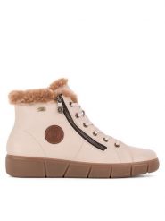 Remonte Trzewiki D1T72-60 Beżowy. Brązowe botki Remonte, bez wzorów, ze skóry, bez obcasa, na płaskiej podeszwie, bez zapięcia. Za 351.99 zł.