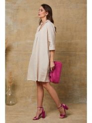 Joséfine Lniana sukienka "Mouna" w kolorze beżowym rozmiar: S. Brązowe sukienki Joséfine, s, bez wzorów, ze lnu, bez kołnierzyka, bez ramiączek, midi. Za 152.99 zł.