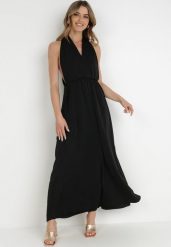Czarna Sukienka Agarano. Czarne sukienki Born2be, na lato, s, bez wzorów, z tkaniny, bez kołnierzyka, bez ramiączek, maxi, kopertowe. Za 84.99 zł.