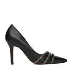 Szpilki Nine West. Czarne szpilki Nine West, bez wzorów, bez obcasa, na szpilce, bez zapięcia. Za 229.99 zł.